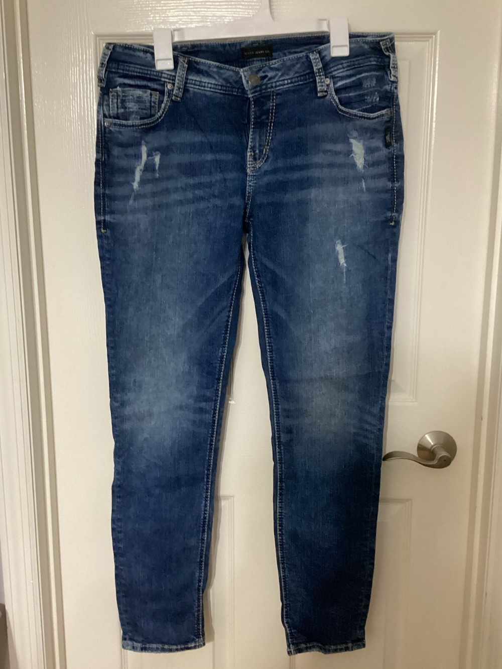 Silver Jeans Girlfriend Mid Rise Skinny Med Marble Wash Women’s 33/29